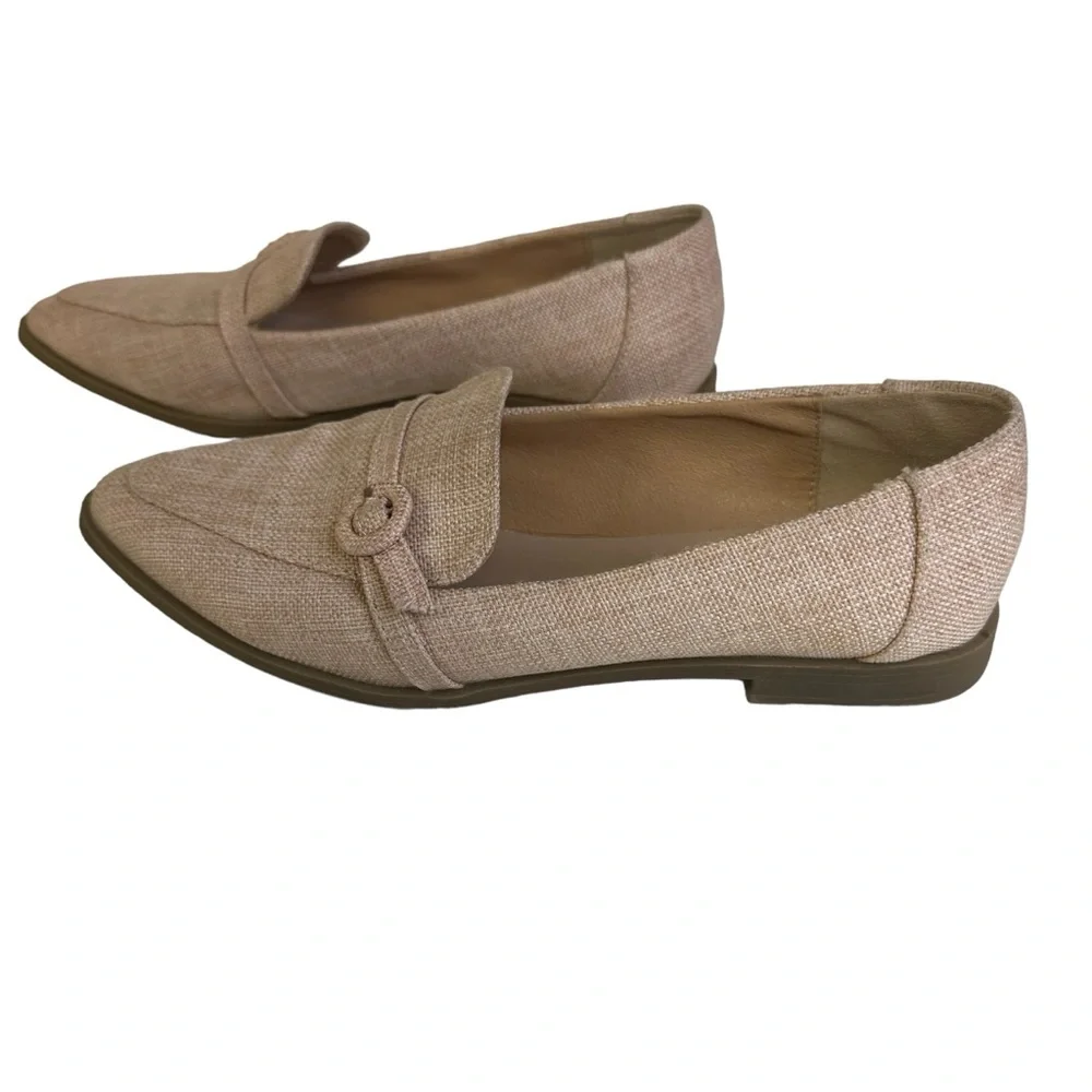 Tinstree Pale Pink Tweed Pointed Toe Slip On Flats Buckle Loafer Shoes Womens 8